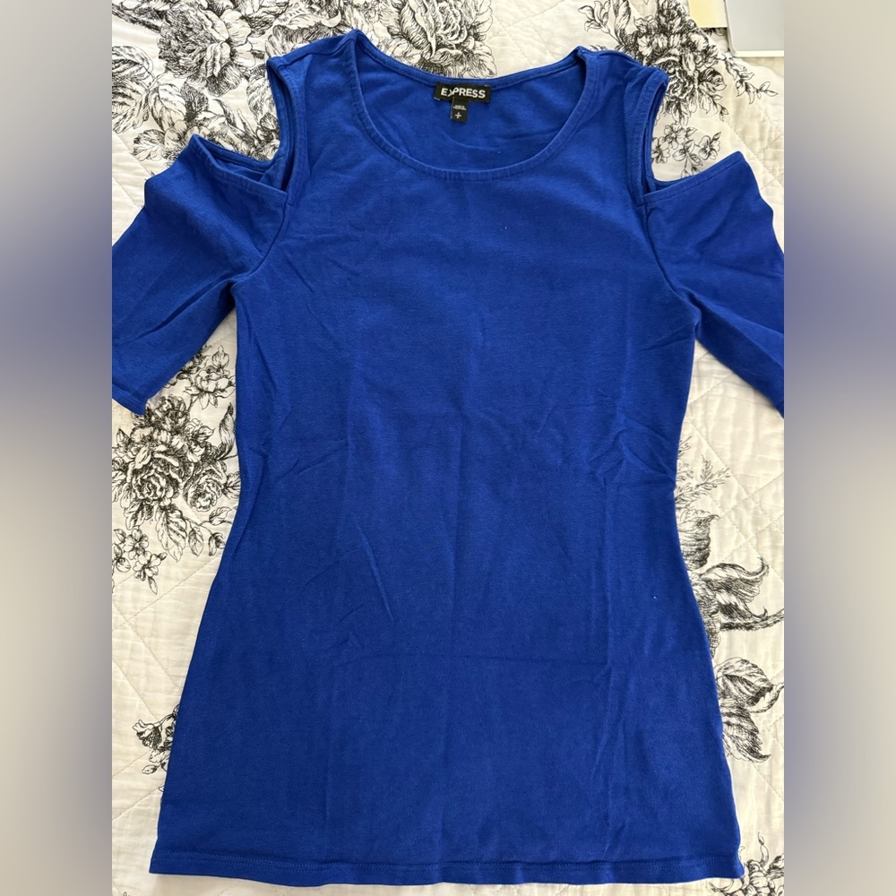 Express Royal Blue 3/4 Sleeve Cut Out Blouse